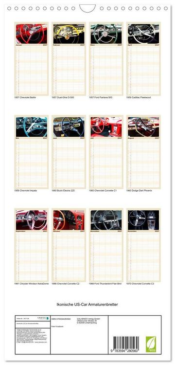 Produktbild: Familienplaner 2027 - Ikonische US-Car Armaturenbretter mit 5 Spalten (Wandkalender, 21 x 45 cm) CALVENDO