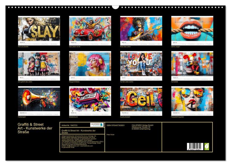 Produktbild: Graffiti & Street Art - Kunstwerke der Stra&szlig;e (Wandkalender 2026 DIN A2 quer), CALVENDO Monatskalender