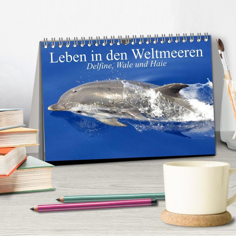 Produktbild: Leben in den Weltmeeren. Delfine, Wale und Haie (Tischkalender 2026 DIN A5 quer), CALVENDO Monatskalender