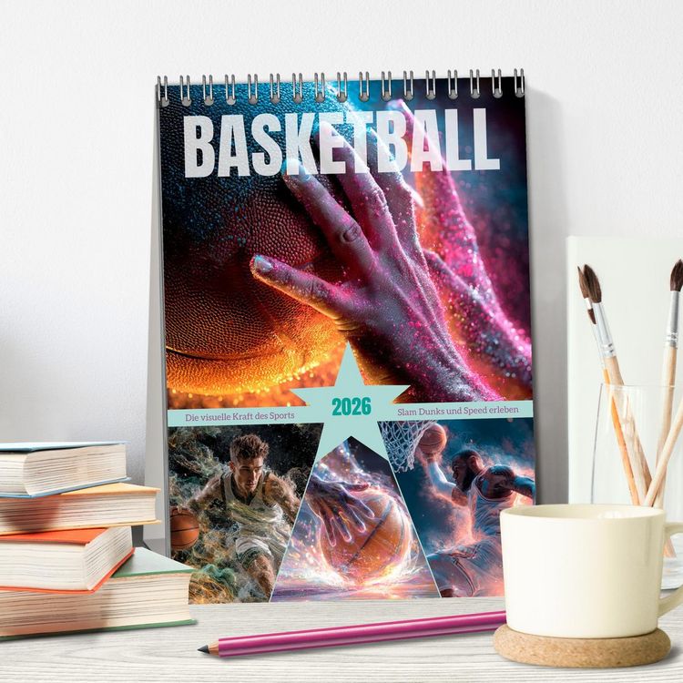 Produktbild: Basketball - Die visuelle Kraft des Sports (Tischkalender 2026 DIN A5 hoch), CALVENDO Monatskalender