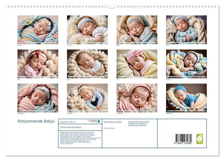 Produktbild: Schlummernde Babys (hochwertiger Premium Wandkalender 2026 DIN A2 quer), Kunstdruck in Hochglanz