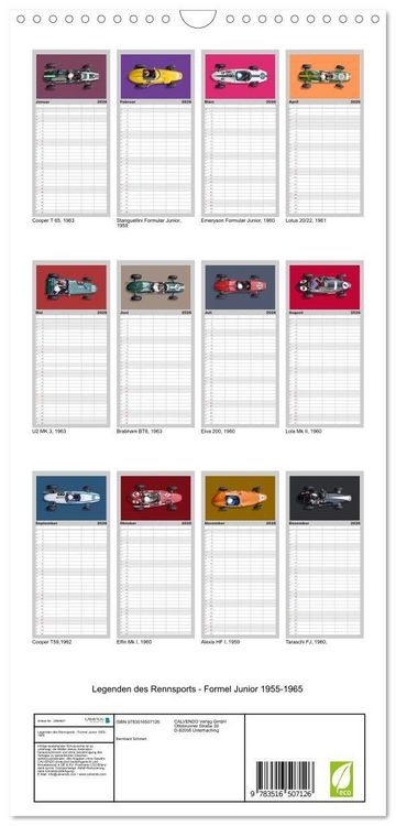 Produktbild: Familienplaner 2026 - Legenden des Rennsports - Formel Junior 1955-1965 mit 5 Spalten (Wandkalender, 21 x 45 cm) CALVENDO