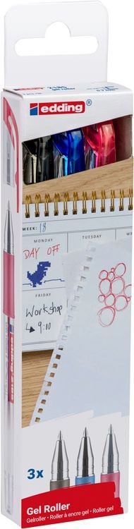Produktbild: Edding Gelroller 2185 schwarz+rot+blau 3er Set