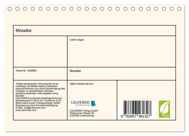 Produktbild: Mosaike (Tischkalender 2026 DIN A5 quer), CALVENDO Monatskalender