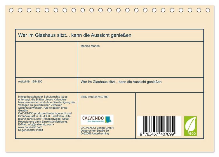 Produktbild: Wer im Glashaus sitzt... kann die Aussicht genie&szlig;en (Tischkalender 2026 DIN A5 quer), CALVENDO Monatskalender