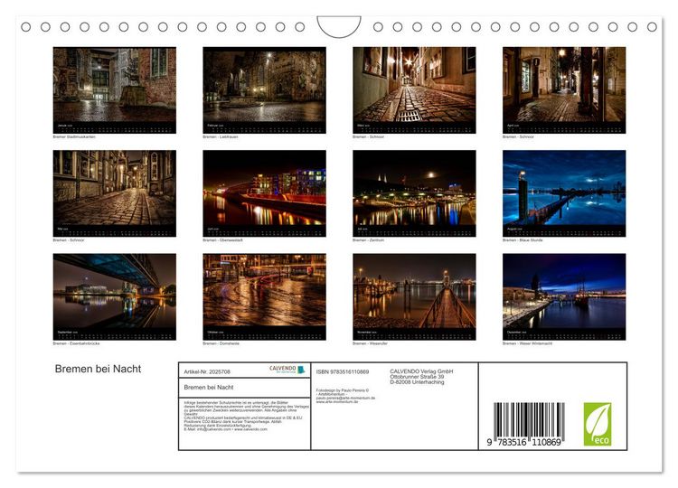 Produktbild: Bremen bei Nacht (Wandkalender 2026 DIN A4 quer), CALVENDO Monatskalender