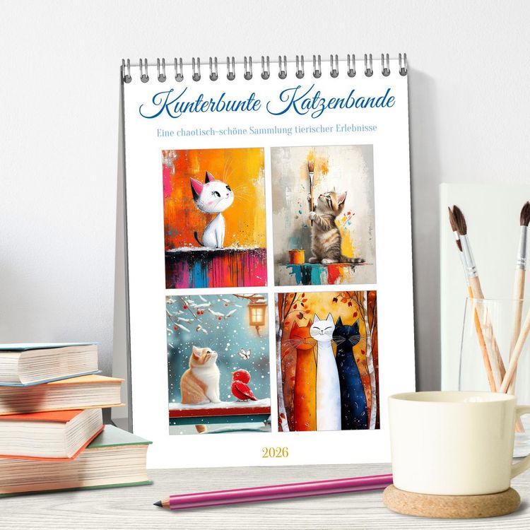 Produktbild: Kunterbunte Katzenbande (Tischkalender 2026 DIN A5 hoch), CALVENDO Monatskalender
