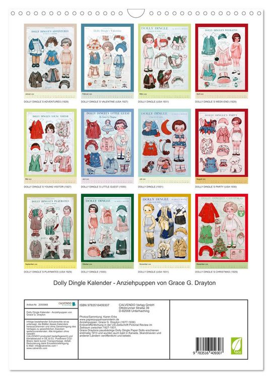 Produktbild: Dolly Dingle Kalender - Anziehpuppen von Grace G. Drayton (Wandkalender 2026 DIN A3 hoch), CALVENDO Monatskalender