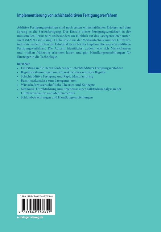 Produktbild: Implementierung von schichtadditiven Fertigungsverfahren