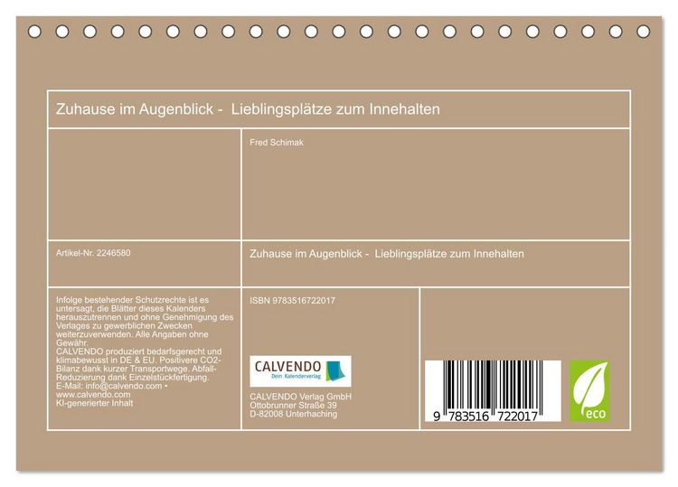 Produktbild: Zuhause im Augenblick - Lieblingspl&auml;tze zum Innehalten (Tischkalender 2026 DIN A5 quer), CALVENDO Monatskalender