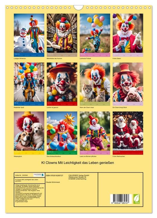 Produktbild: KI Clowns Mit Leichtigkeit das Leben genie&szlig;en (Wandkalender 2026 DIN A3 hoch), CALVENDO Monatskalender