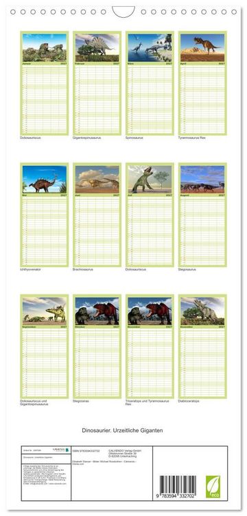 Produktbild: Familienplaner 2027 - Dinosaurier. Urzeitliche Giganten mit 5 Spalten (Wandkalender, 21 x 45 cm) CALVENDO