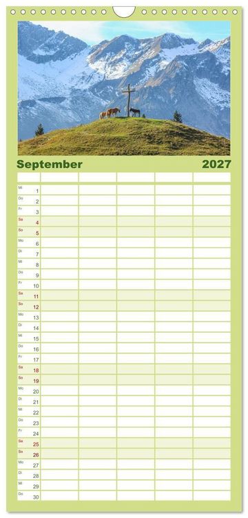 Produktbild: Familienplaner 2027 - Naturwunder Berge mit 5 Spalten (Wandkalender, 21 x 45 cm) CALVENDO