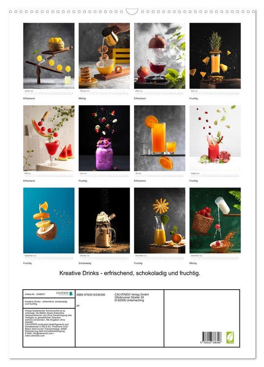 Produktbild: Kreative Drinks - erfrischend, schokoladig und fruchtig. (Wandkalender 2026 DIN A2 hoch), CALVENDO Monatskalender