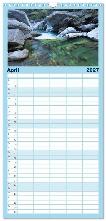 Produktbild: Familienplaner 2027 - Farben und Formen der Verzasca mit 5 Spalten (Wandkalender, 21 x 45 cm) CALVENDO