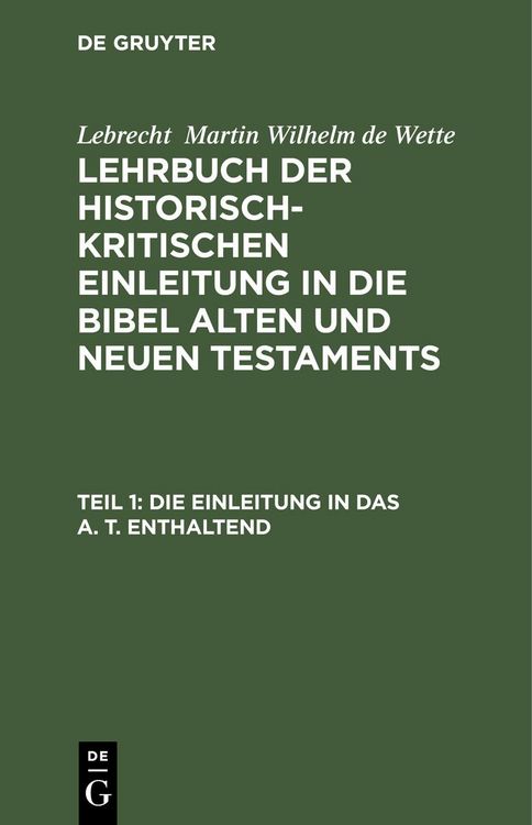 Produktbild: Die Einleitung in das A. T. enthaltend