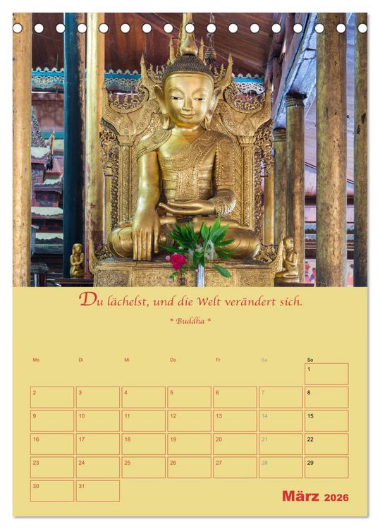 Produktbild: BUDDHA IN GOLD - Mit buddhistischen Spr&uuml;chen (Tischkalender 2026 DIN A5 hoch), CALVENDO Monatskalender