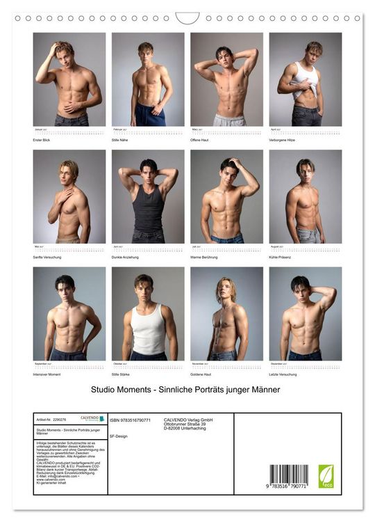 Produktbild: Studio Moments - Sinnliche Portr&auml;ts junger M&auml;nner (Wandkalender 2027 DIN A3 hoch), CALVENDO Monatskalender