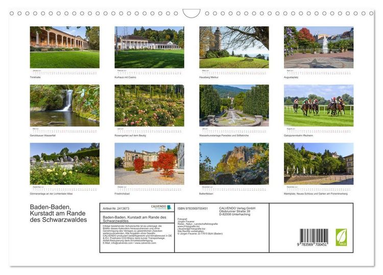 Produktbild: Baden-Baden, Kurstadt am Rande des Schwarzwaldes (Wandkalender 2027 DIN A3 quer), CALVENDO Monatskalender