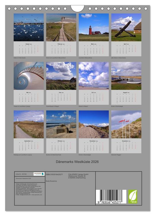 Produktbild: D&auml;nemarks Westk&uuml;ste 2026 (Wandkalender 2026 DIN A4 hoch), CALVENDO Monatskalender