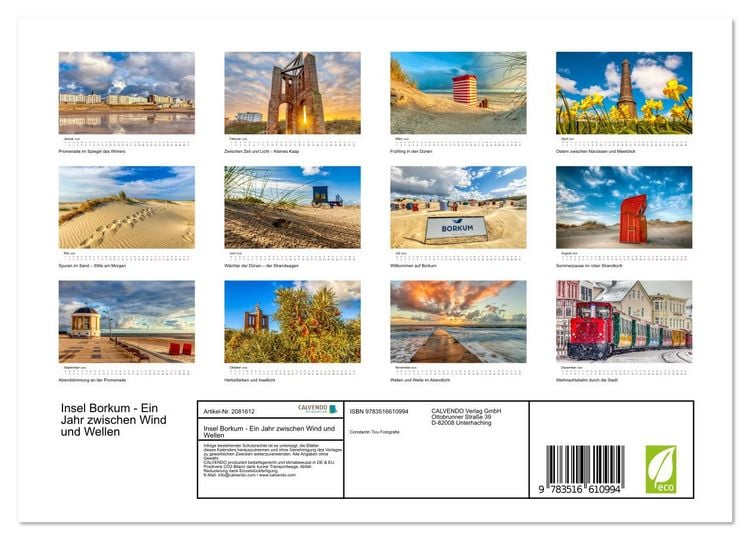 Produktbild: Insel Borkum - Ein Jahr zwischen Wind und Wellen (Wandkalender 2026 DIN A4 quer), CALVENDO Monatskalender
