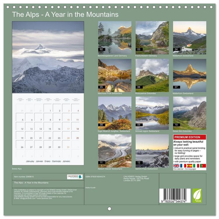 Produktbild: The Alps - A Year in the Mountains (Wall Calendar 2026 12 &times; 12 Inch) CALVENDO 12 Month Wall Calendar