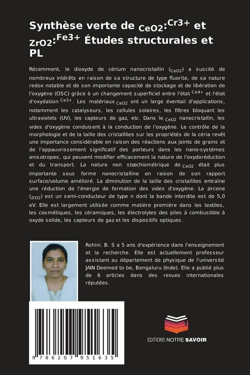 Produktbild: Synth&egrave;se verte de CeO2:Cr3+ et ZrO2:Fe3+ &Eacute;tudes structurales et PL