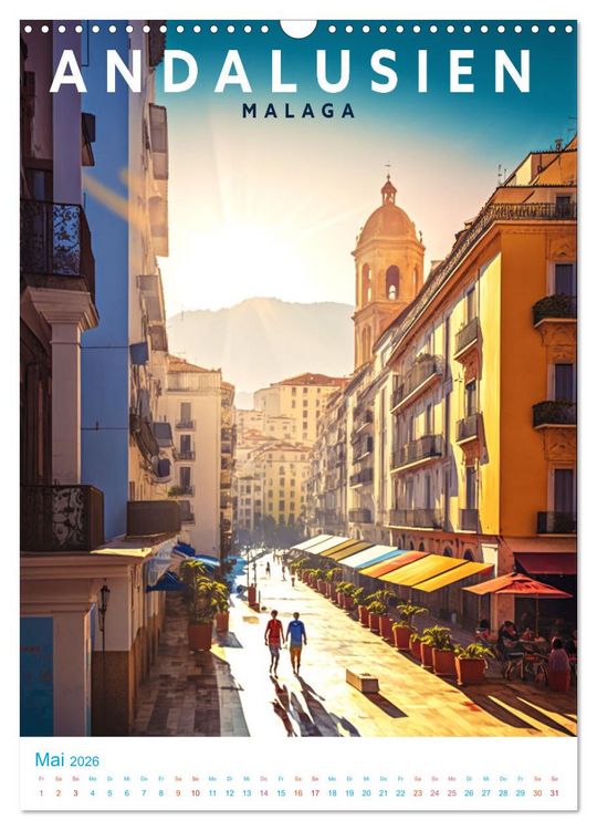 Produktbild: Andalusien - Old School Poster Style (Wandkalender 2026 DIN A3 hoch), CALVENDO Monatskalender
