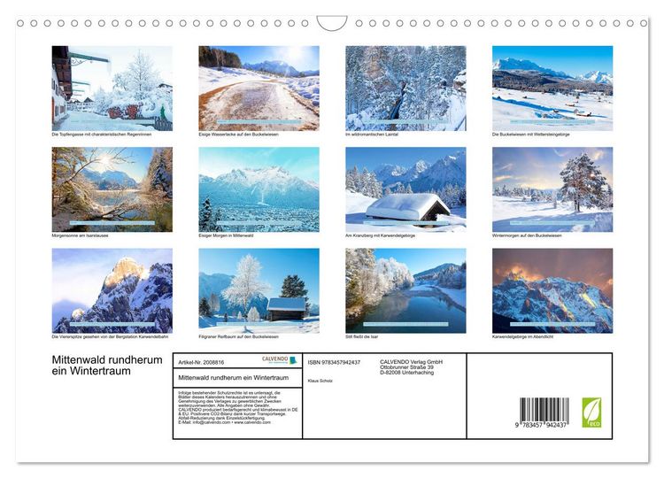 Produktbild: Mittenwald rundherum ein Wintertraum (Wandkalender 2026 DIN A3 quer), CALVENDO Monatskalender