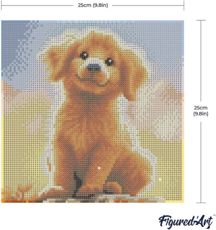 Produktbild: FiguredArt DP-SFA185-Y - Mini Diamond Painting, S&uuml;&szlig;er Golden Retriever Welpe, Leinwand-Keilrahmen (25x25cm), DIY Bastelset