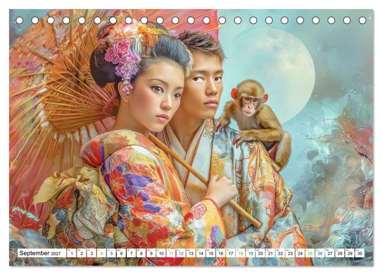 Produktbild: Japanisch inspirierte Werke - Mit Japans traditionellen Tieren (Tischkalender 2027 DIN A5 quer), CALVENDO Monatskalender