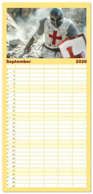 Produktbild: Familienplaner 2026 - Tempelritter - Ein m&auml;chtiger Ritterorden mit 5 Spalten (Wandkalender, 21 x 45 cm) CALVENDO