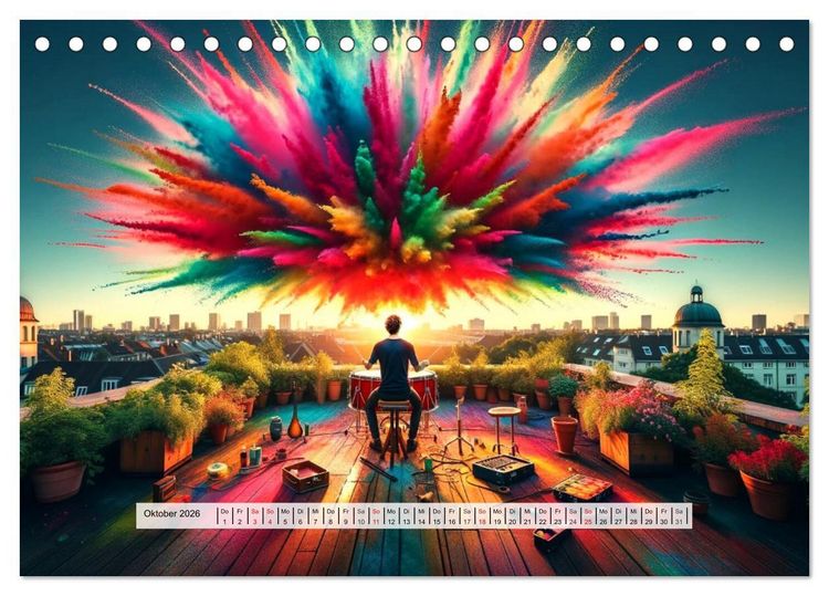 Produktbild: Drummer - Color Splash Rhythms: Trommelschl&auml;ge und Farbexplosionen (Tischkalender 2026 DIN A5 quer), CALVENDO Monatskalender