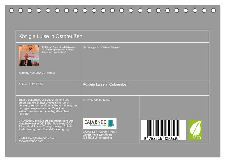 Produktbild: K&ouml;nigin Luise in Ostpreu&szlig;en (Tischkalender 2026 DIN A5 quer), CALVENDO Monatskalender