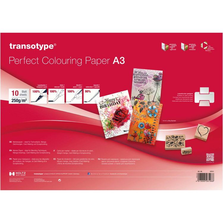 Produktbild: transotype Perfect Colouring Paper 250 g/m&sup2; 10 Blatt wei&szlig; DIN A3