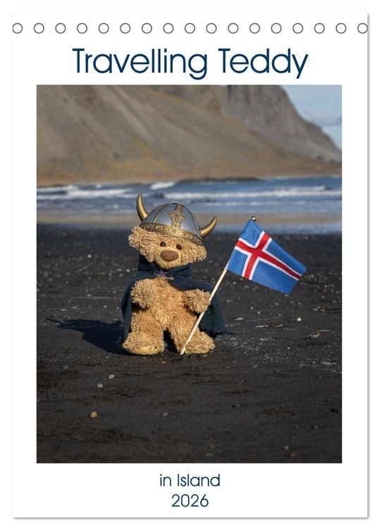 Produktbild: Travelling Teddy in Island (Tischkalender 2026 DIN A5 hoch), CALVENDO Monatskalender