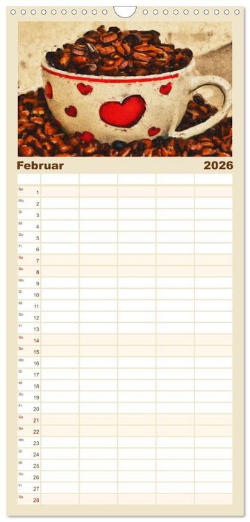 Produktbild: Familienplaner 2026 - Kaffeesatz - Kunst und Tradition mit 5 Spalten (Wandkalender, 21 x 45 cm) CALVENDO