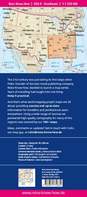 Produktbild: Reise Know-How Landkarte USA 09, S&uuml;dost (1:1.250.000)