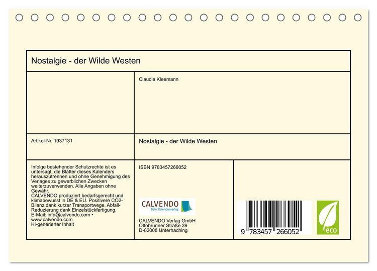 Produktbild: Nostalgie - der Wilde Westen (Tischkalender 2026 DIN A5 quer), CALVENDO Monatskalender