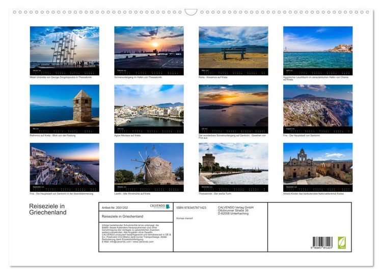 Produktbild: Reiseziele in Griechenland (Wandkalender 2026 DIN A2 quer), CALVENDO Monatskalender