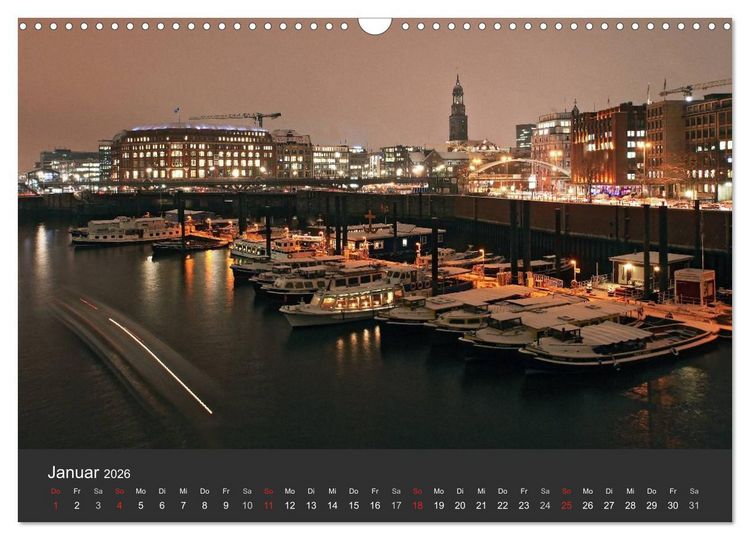 Produktbild: Hamburger Hafen bei Nacht (Wandkalender 2026 DIN A3 quer), CALVENDO Monatskalender