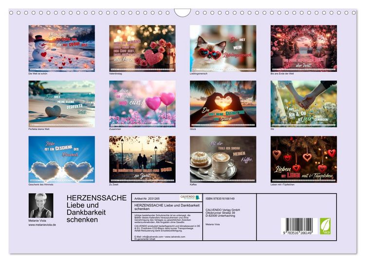 Produktbild: HERZENSSACHE Liebe und Dankbarkeit schenken (Wandkalender 2026 DIN A3 quer), CALVENDO Monatskalender
