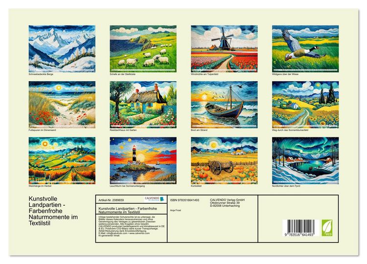 Produktbild: Kunstvolle Landpartien - Farbenfrohe Naturmomente im Textilstil (hochwertiger Premium Wandkalender 2026 DIN A2 quer), Kunstdruck in Hochglanz