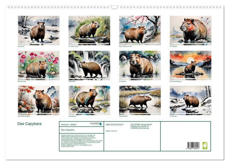 Produktbild: Das Capybara (Wandkalender 2026 DIN A2 quer), CALVENDO Monatskalender