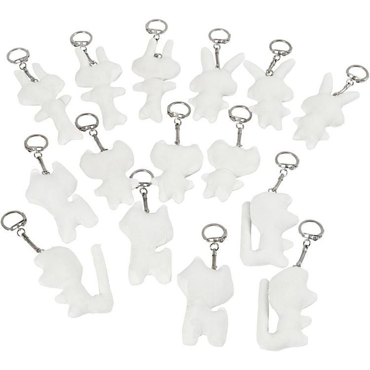 Produktbild: Creativ Company Schl&uuml;sselanh&auml;nger aus Stoff, Gr&ouml;&szlig;e 6-10 cm, Wei&szlig;, 15 Stk