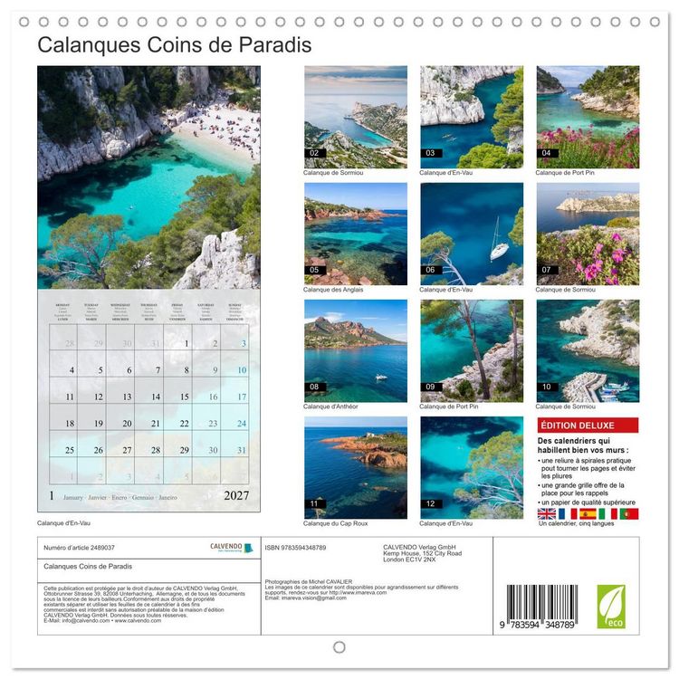 Produktbild: Calanques Coins de Paradis (Calendrier mural carr&eacute; 2027 30x30 cm) Calendrier double avec une page pour vos prises de notes
