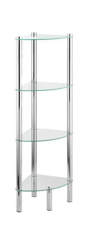 Produktbild: Eckregal Mod. Yago mit 4 Glasablagen, aus Edelstahl und Sicherheitsglas