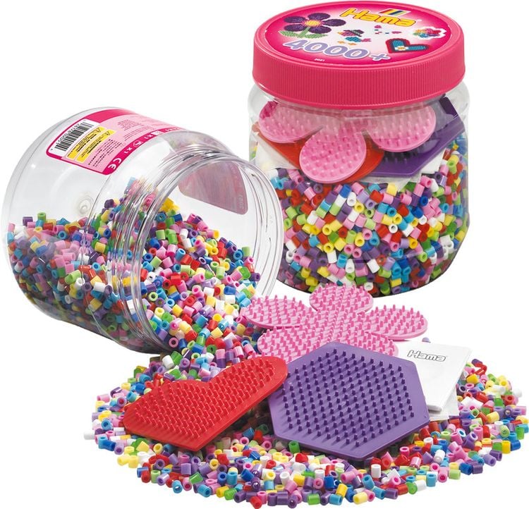 Hama Dose, 3 Stiftplatten 223+236+299 mit ca. 4000 Bügelperlen im Farbmix