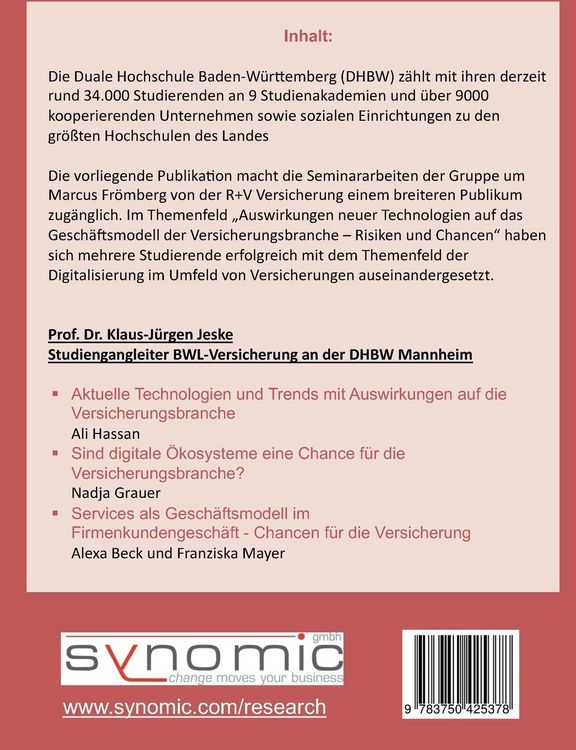 Produktbild: Auswirkungen der Digitalisierung und neuer Technologien auf das Gesch&auml;ftsmodell der Versicherungsbranche