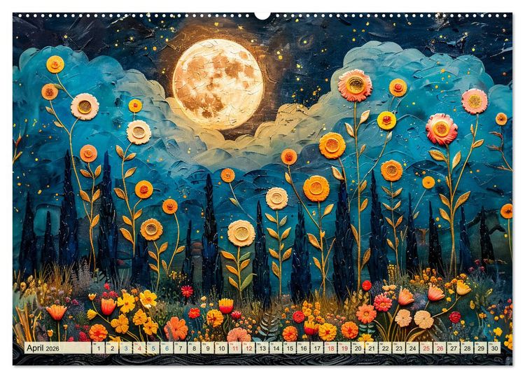 Produktbild: Blumenn&auml;chte im Mondlicht - Poesie des Himmels und der Erde (hochwertiger Premium Wandkalender 2026 DIN A2 quer), Kunstdruck in Hochglanz
